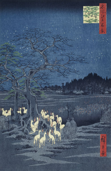 Fox Fires on New Year's Eve at the Garment Nettle Tree at Oji (One Hundred Famous Views of Edo) à Ando oder Utagawa Hiroshige