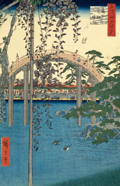 The Bridge with Wisteria or Kameido Tenjin Keidai, plate 57 from ''100 Views of Edo'' à Ando oder Utagawa Hiroshige