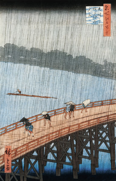 Sudden Shower over Shin-Ohashi Bridge and Atake (Ohashi Atake no Yudachi), from the series 'Meisho E à Ando oder Utagawa Hiroshige