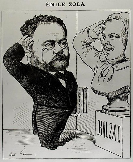 Caricature of Emile Zola (1840-1902) Saluting a Bust of Honore de Balzac (1799-1850) 1878 à André Gill