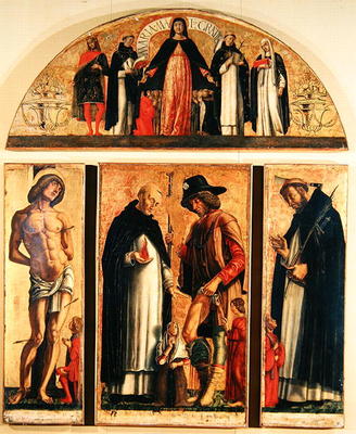 Saints Vincent Ferreri and Roch, with Saint Sebastian and Saint Peter the Martyr, Madonna Misericord à Andrea da Murano