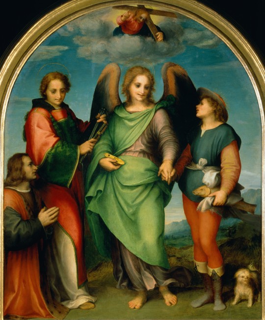 The Archangel Raphael with Tobias, St Lawrence and the Donor, Leonardo di Lorenzo Morelli à Andrea del Sarto