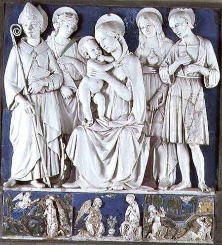Altarpiece of the Madonna and Child with Saints, the predella depicting scenes from the lives of the à Andrea  della Robbia