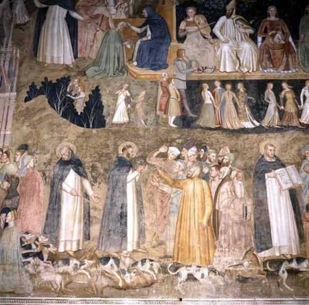 St. Dominic Sending Forth the Hounds of the Lord, with St. Peter Martyr and St. Thomas Aquinas à Andrea  di Bonaiuto