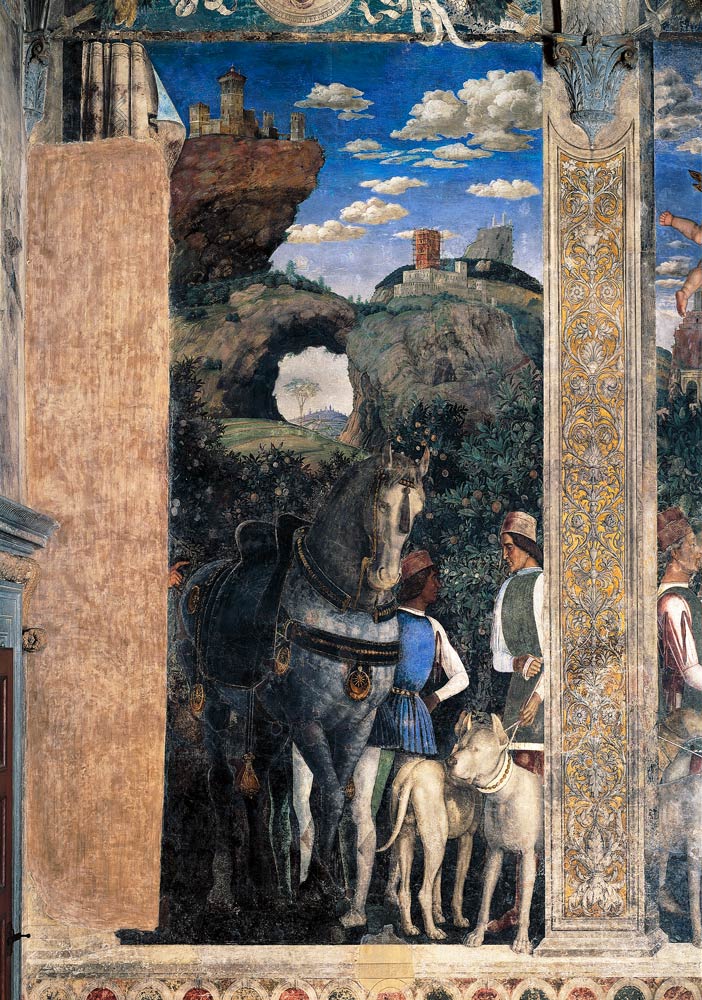 Horse and groom with hunting dogs, from the Camera degli Sposi or Camera Picta à Andrea Mantegna