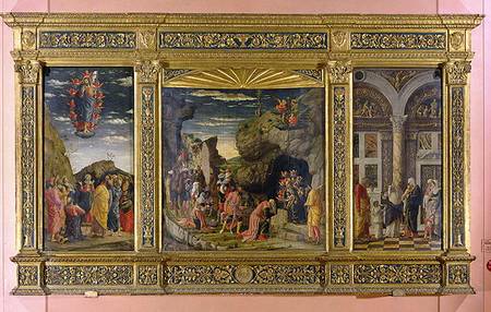 Altarpiece showing the Ascension, the Adoration of the Magi and the Circumcision à Andrea Mantegna