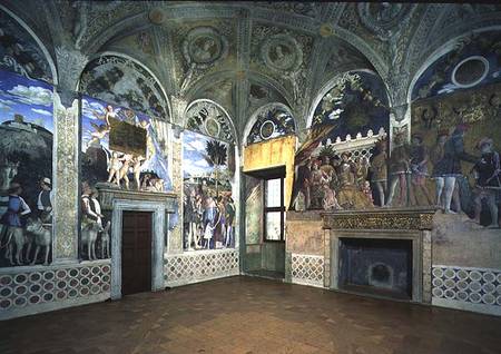 The Camera degli Sposi or Camera Picta with scenes from the court of Mantua, showing the Marchese Lu à Andrea Mantegna