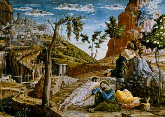 Agonie dans le jardin, partie gauche de l'autel St. Zeno de Vérone à Andrea Mantegna