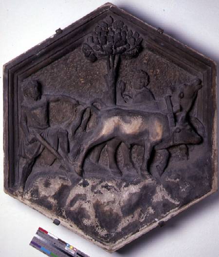 The Art of Agriculture, hexagonal decorative relief tile from a series depicting the practitioners o à Andrea Pisano