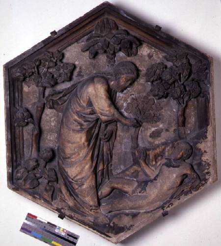 The Creation of Adam, hexagonal decorative relief tile from a series illustrating episodes from Gene à Andrea Pisano