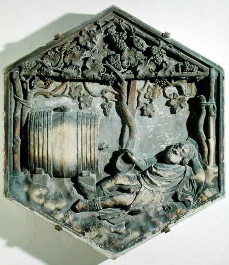 The Drunkenness of Noah, hexagonal decorative relief tile from a series illustrating episodes from G à Andrea Pisano
