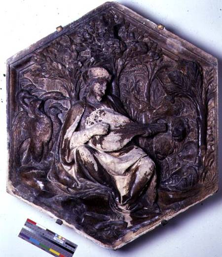 Poetry, hexagonal decorative relief tile from a series depicting the Seven Liberal Arts possibly bas à Andrea Pisano
