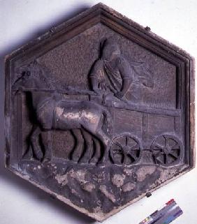 The Art of Theatre, hexagonal decorative relief tile from a series depicting the practioners of the