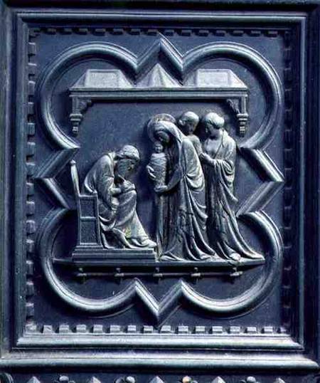 Zechariah Writes the Boy's Name, fifth panel of the South Doors of the Baptistery of San Giovanni à Andrea Pisano