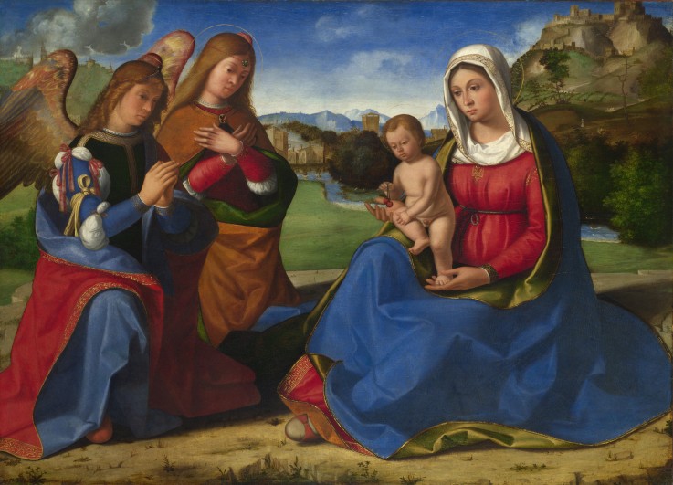The Virgin and Child adored by Two Angels à Andrea Previtali