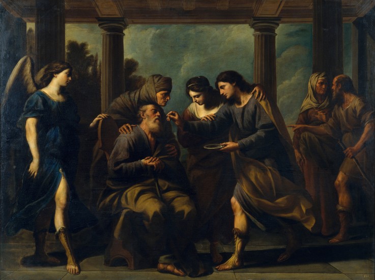 Tobias Healing His Father's Blindness à Andrea Vaccaro
