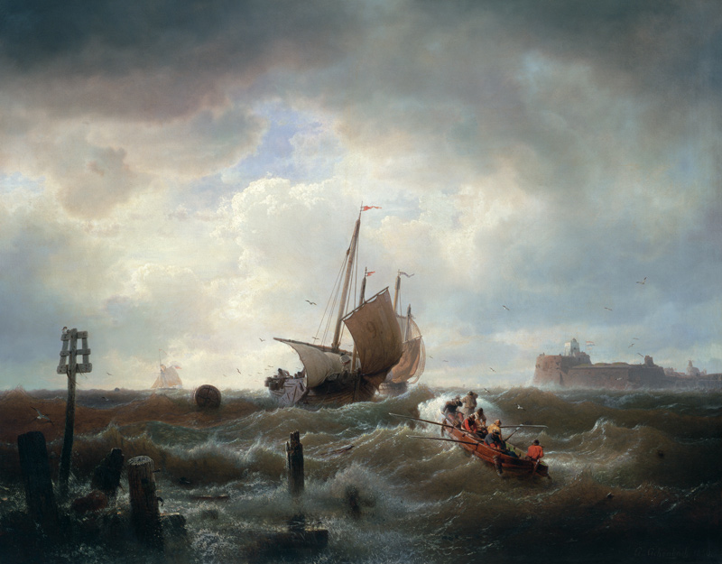 The Entrance to the Harbour at Hellevoetsluys à Andreas Achenbach