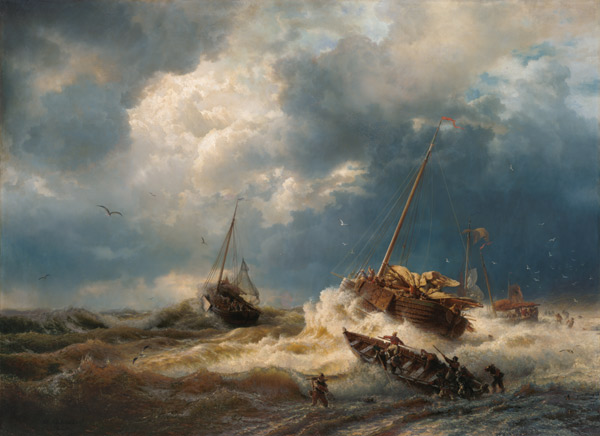Ships in a Storm on the Dutch Coast à Andreas Achenbach