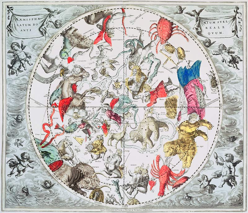 Celestial Planisphere Showing the Signs of the Zodiac, from ''The Celestial Atlas, or The Harmony of à Andreas Cellarius