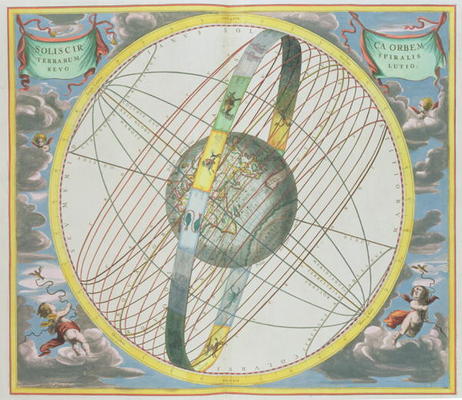 Map Charting the Orbit of the Moon around the Earth, from 'A Celestial Atlas, or The Harmony of the à Andreas Cellarius