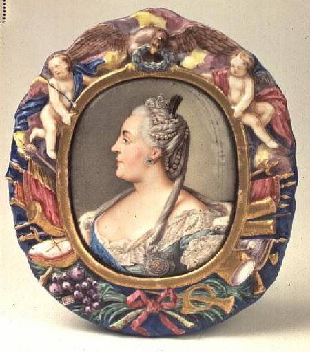Catherine II (1729-96) after a portrait by Feodor Rokotov, enamel and copper, frame from the Imperia à Andrei Ivanovich Chernyi
