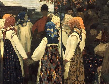 A lad has wormed his way into the girl's round dance à Andrei Petrovich Ryabushkin
