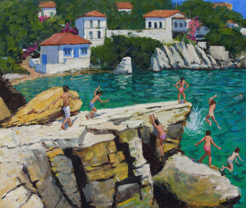 Jumping into the sea,Plates ,Skiathos à Andrew  Macara