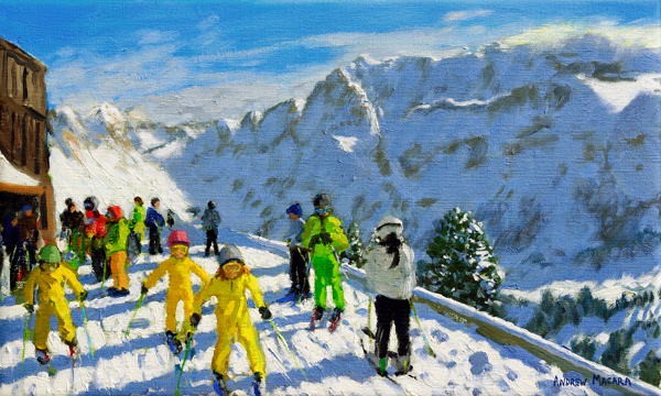 Young skiers in yellow,Val Gardena Italy à Andrew  Macara