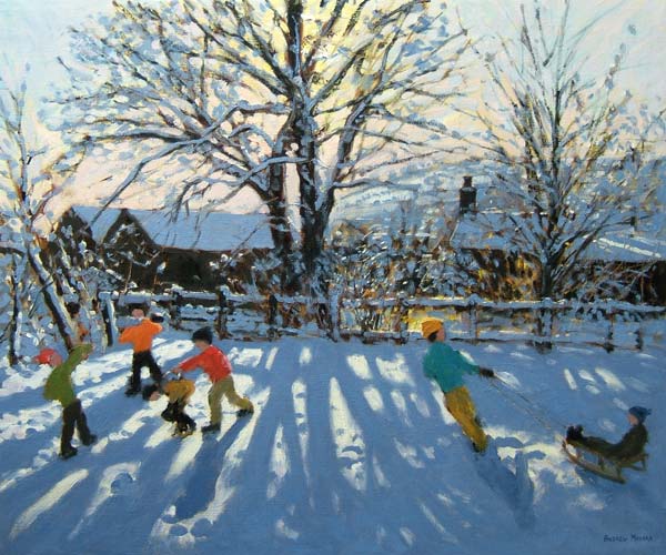 Fun in the snow, Tideswell, Derbyshire à Andrew  Macara