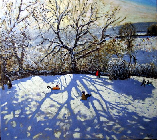 Large tree and tobogganers, Youlgreave, Derbyshire à Andrew  Macara