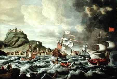A Harbour Scene, possibly Genoa à Andries van Eertvelt