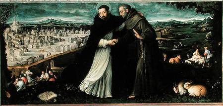 The meeting of St Francis of Assisi and St Dominic in Rome à Angiola Leone