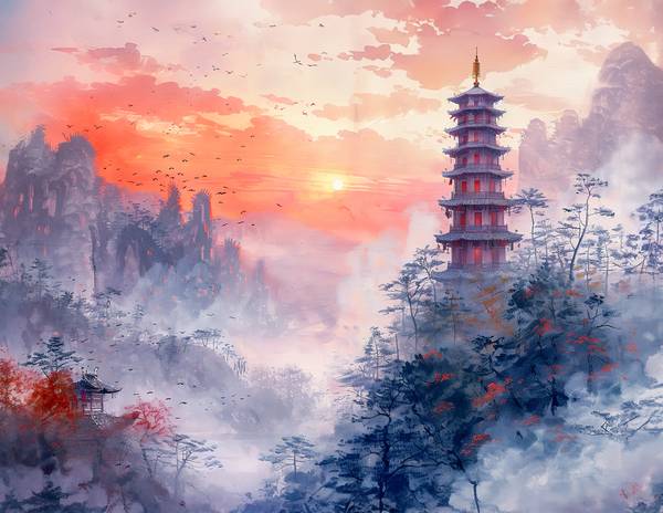 Chinesicher Tempel in Bergwelt à Anja Frost