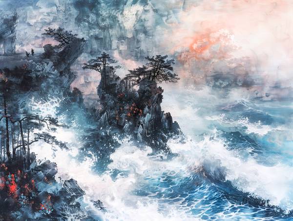 La mer se brise contre les montagnes chinoises. à Anja Frost