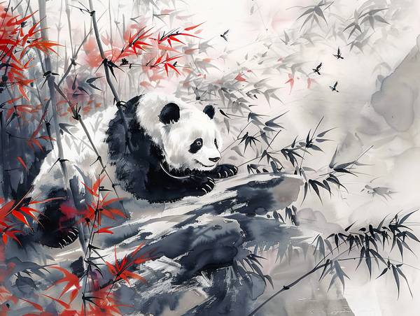 Chine. Grand panda se repose dans une forêt de bambous. à Anja Frost