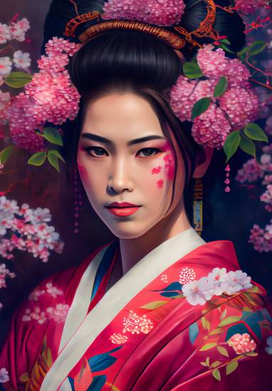 Beauté florissante : une geisha dans la frénésie des couleurs de la nature