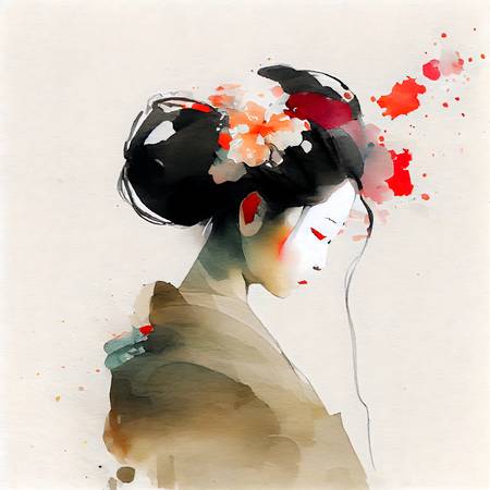  Fille japonaise en kimono et fleurs dans les cheveux