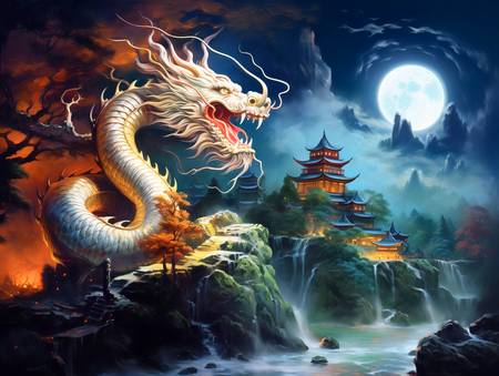 Vol mystique d\'un cerf-volant au-dessus des montagnes. Année du dragon. Dragon chinois.