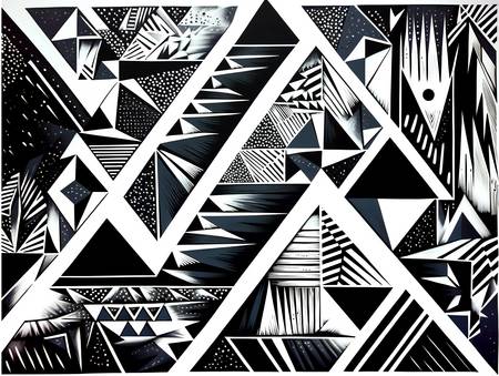 Géométrie Contemporaine Triangles et Texture en Noir et Blanc