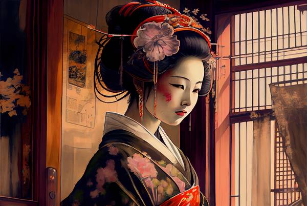 Une histoire entrelacée : une geisha traditionnelle en robe authentique à Anja Frost