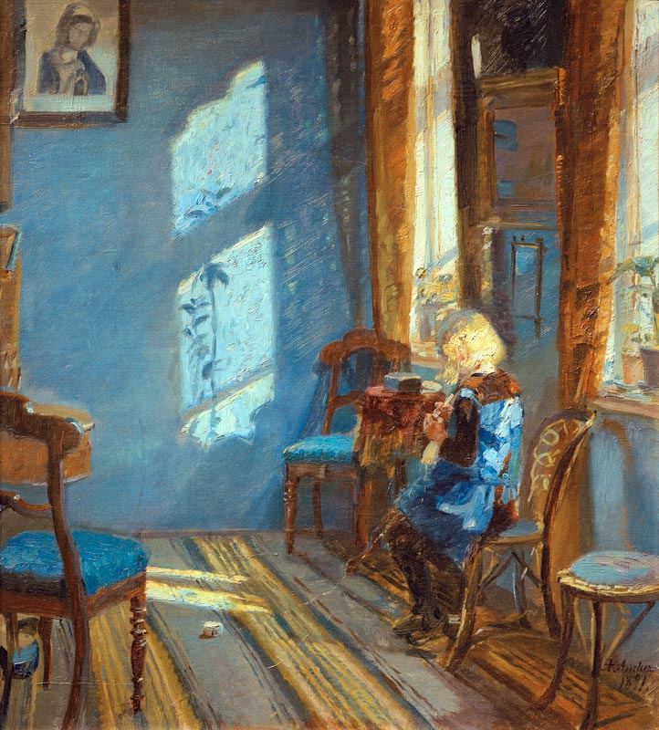 Sonnenschein in der blauen Stube à Anna Ancher
