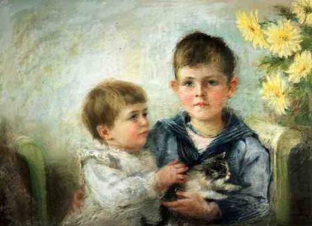 A Boy and Girl with a Kitten à Anna Lea Merritt