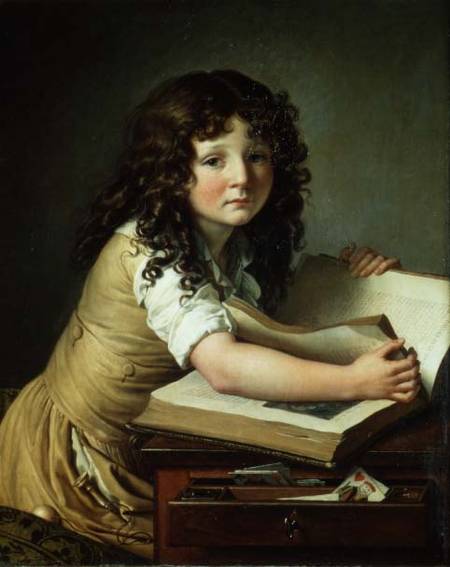 A child looking at pictures in a book à Anne-Louis Girodet de Roucy-Trioson
