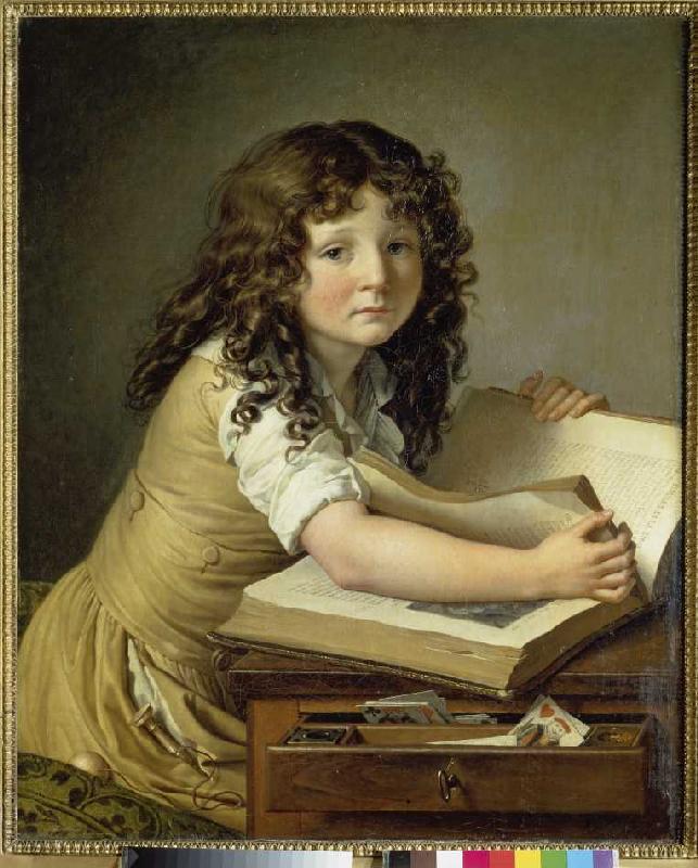 Jeune fille regardant d'un livre d'image. à Anne-Louis Girodet de Roucy-Trioson