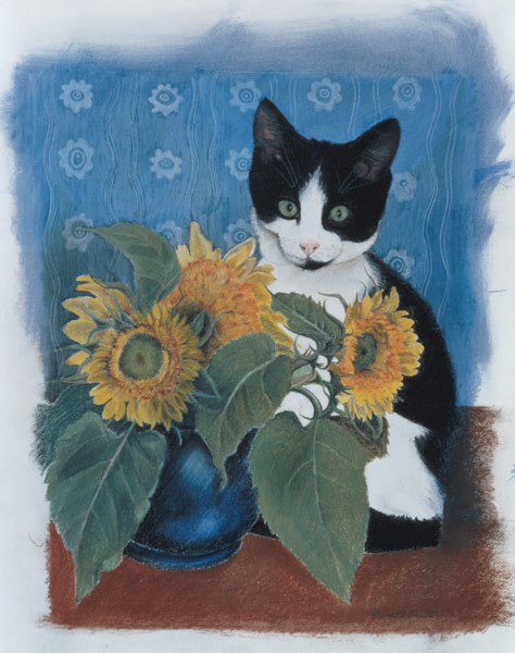 Chess and Sunflowers (pastel on paper)  à Anne  Robinson