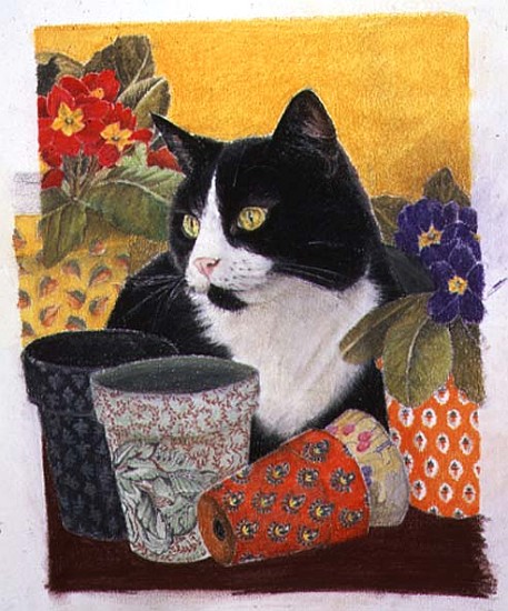 Bhajii and Flowerpots (pastel on paper)  à Anne  Robinson