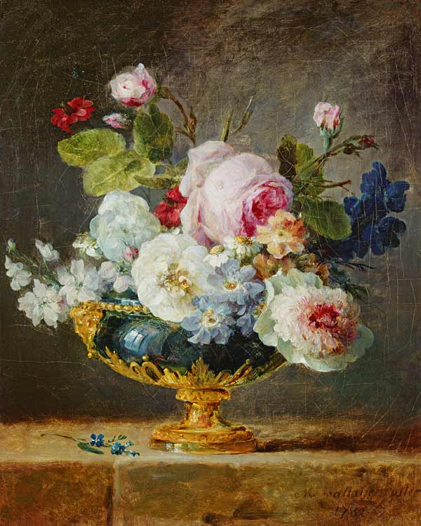 Flowers in a blue vase à Anne Vallayer-Coster