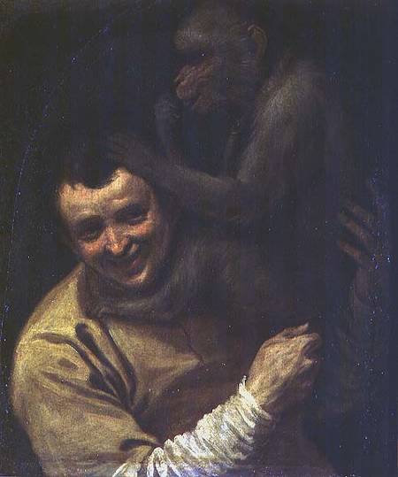 Man with Monkey à Annibale Carracci, dit Carrache