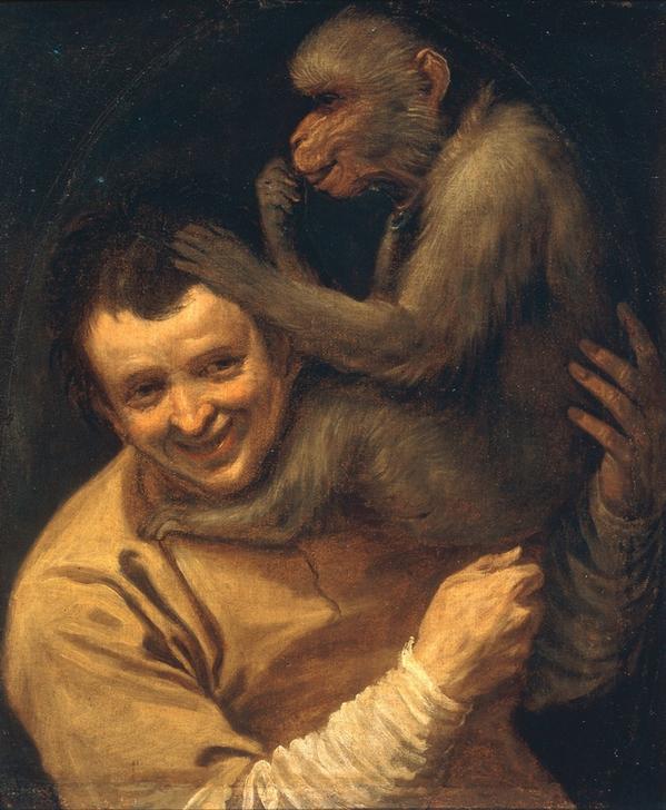 Man and Monkey picking its lice à Annibale Carracci, dit Carrache