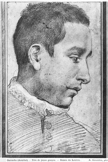 Portrait of a young man (red chalk, wash of red chalk & white gouache highlights on paper) à Annibale Carracci, dit Carrache